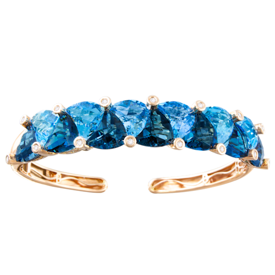 BELLARRI 14kt Rose Gold Swiss Blue and London Blue Topaz Bangle, Colors
of Passion Collection.