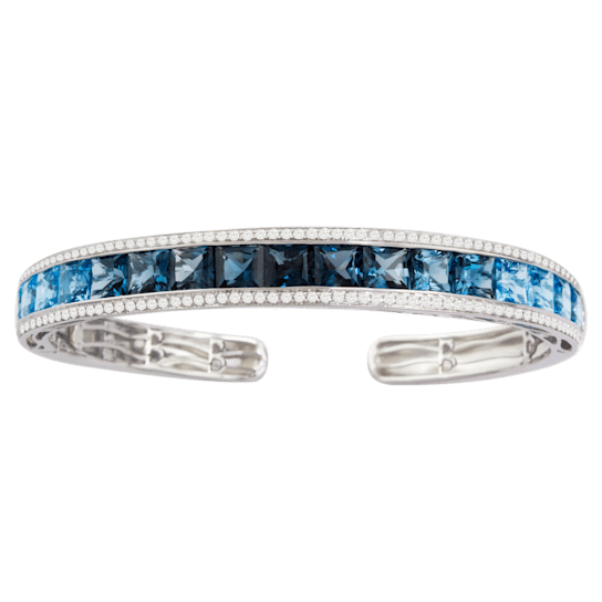 BELLARRI 14kt White Gold Blue Topaz Bangle from the Eternal Love Collection.