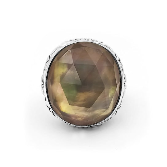 Stephen Dweck Faceted Smoky Quartz and White Mother of Pearl Dome Ring
in Sterling Silver