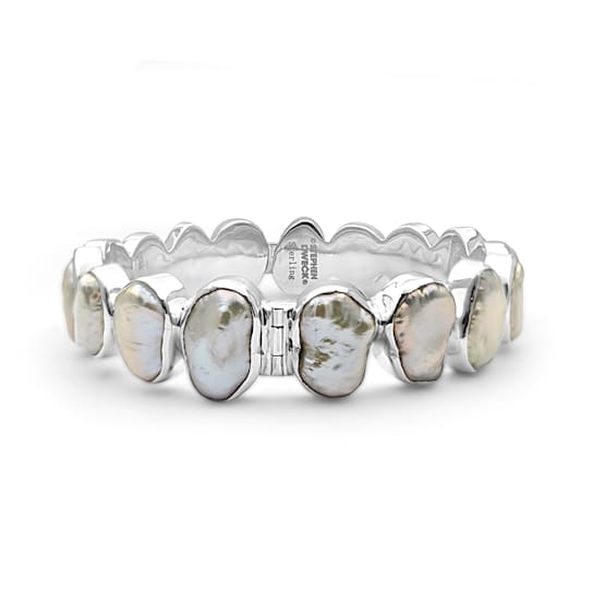 Stephen Dweck White Keshi Pearl Medium Open and Close Bangle in Sterling
Silver, 106.40Ctw