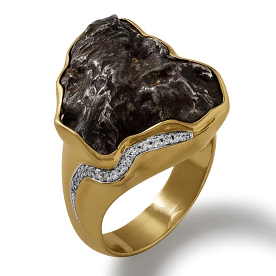 18K Authentic Sikhote-Alin Meteorite and Diamond Ring