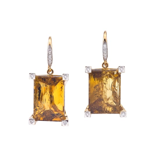 Cleaved Citrine and Diamond 14K Yellow Gold Earrings