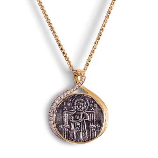 Ancient, Authentic Venetian Image of Christ Coin and Diamond Pendant