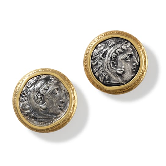 Ancient, Authentic Alexander the Great Coin 18K Earrings