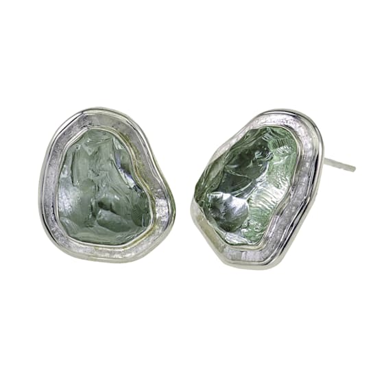 Cleaved Prasiolite 18K White Gold Button Earrings