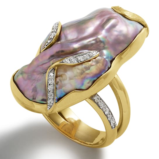 Women's 18K Freshwater Pearl and Diamond Ring