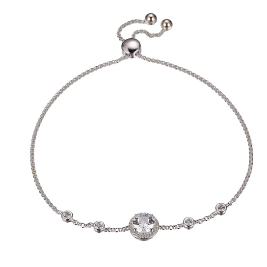 Sterling Silver Created White Sapphire round halo and bezel bolo bracelet