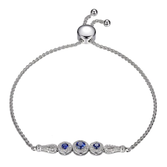 Sterling Silver Created Blue Sapphire and Created White Sapphire
adjustable bolo bracelet