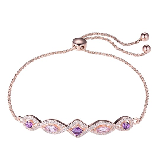 Sterling Silver Gold Plated Pink Amethyst, African Amethyst and created
white sapphire bolo bracelet