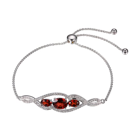 Sterling Silver Oval Garnets with Created White Sapphire bolo bracelet