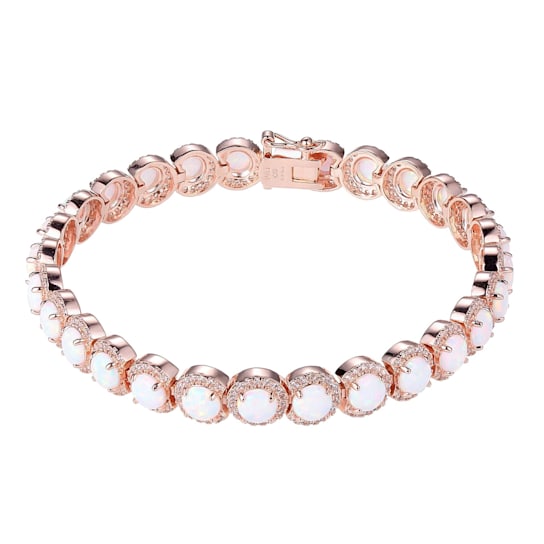 Sterling Silver Rose Gold Plated Created Opal and Created White Sapphire
bracelet 7.25"