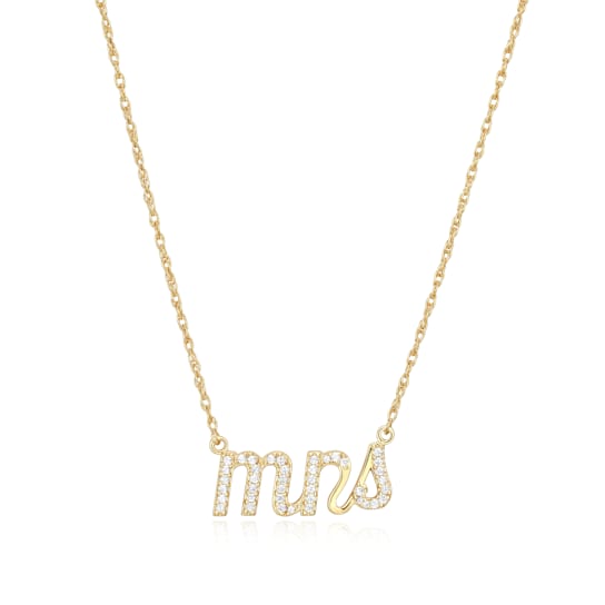 18K Yellow Gold Sterling Silver Cubic Zirconia "Mrs" Pendant Necklace