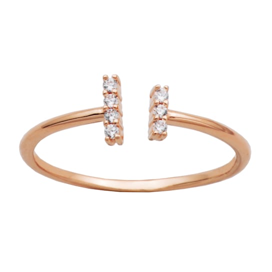 14K Rose Gold Plated Sterling Silver Cubic Zirconia Bar Open Ring, Size 7