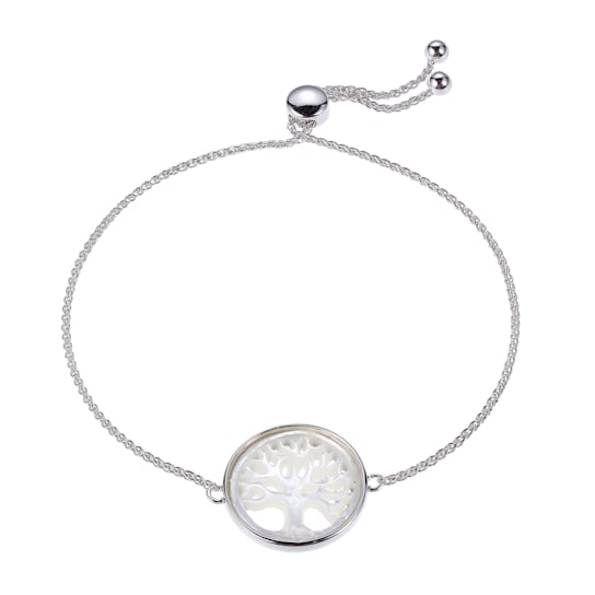SILVER MOTHER OF PEARL TREE OF LIFE BOLO BRACELET