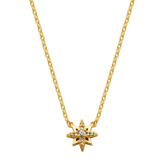 18K Yellow Gold Over Sterling Silver Cubic Zirconia North Star Pendant Necklace