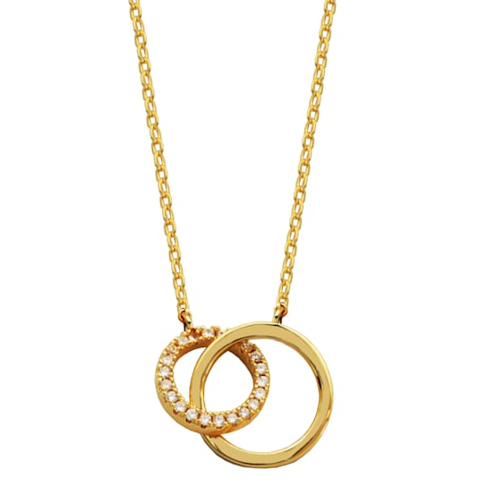 18K Yellow Gold Plated Sterling Silver Cubic Zirconia Double Circle
Pendant Necklace, 16" + 2"