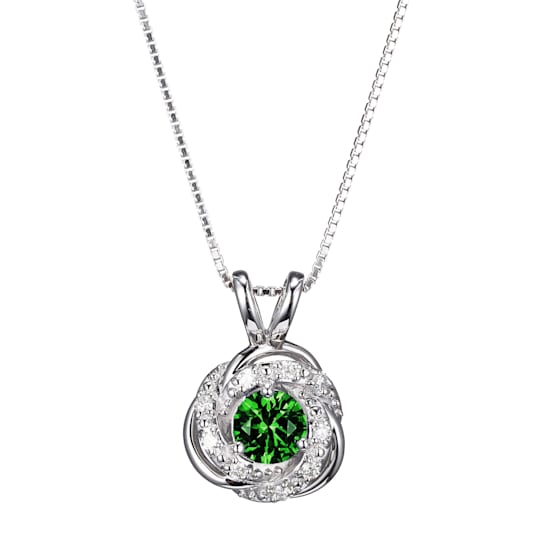 Lab Grown Diamond and Created Emerald 925 Sterling Silver Love Knot
Pendant Necklace