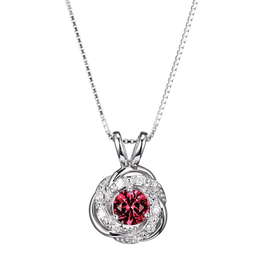 Lab Grown Diamond and Created Ruby 925 Sterling Silver Love Knot Pendant Necklace