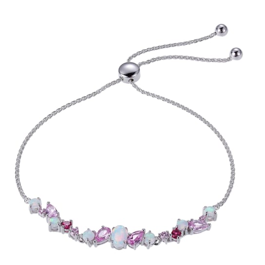 Sterling silver Created Opal, Created Red Sapphire and Created Pink
Sapphire bolo bracelet