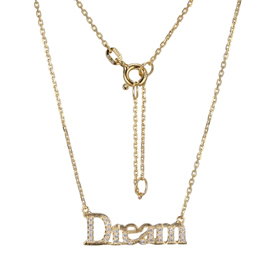 18K Yellow Gold Sterling Silver Cubic Zirconia "Dream" Pendant Necklace