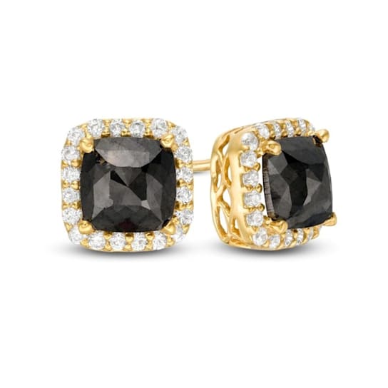 Cushion Shape Black Diamond And Round White Diamond Halo Studs In 14k
White Gold (2.80 Cttw)