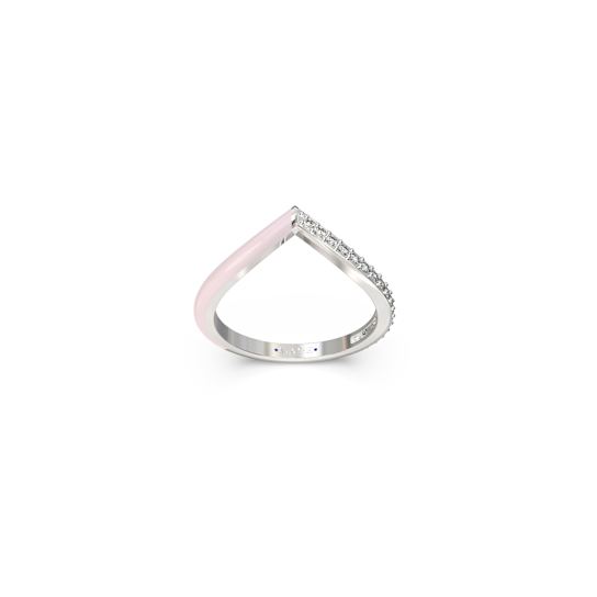 Pink Enamel Chevron Lab Diamond Ring In Sterling Silver