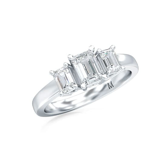 1.00 Ct Emerald Cut Lab-Grown Diamond Three Stone Ring Set in 14K White Gold