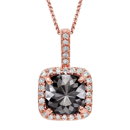 Black Diamond Round White Diamond Halo Pendant With Chain In 14k Rose
Gold 3.81ctw Cushion Shape