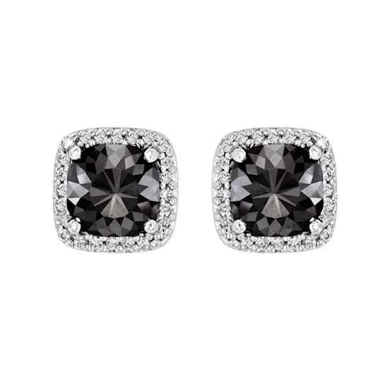 Cushion Shape Black Diamond And Round White Diamond Halo Studs In 14k
White Gold (5.60 Cttw)