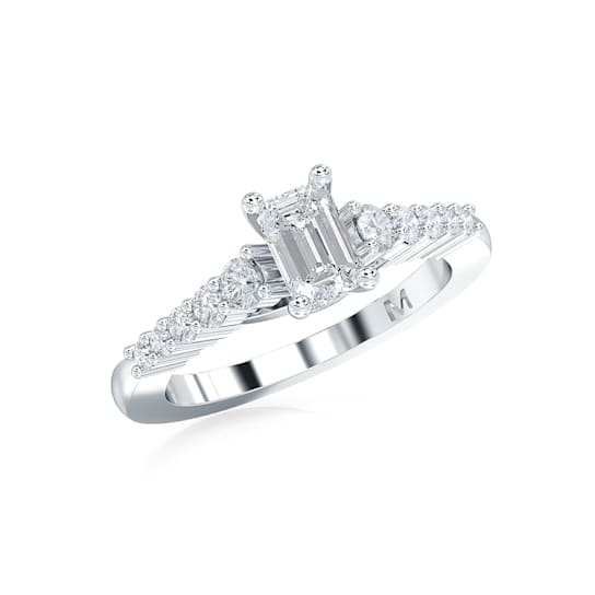 1.00Ct Emerald Cut Solitaire ring with Round side stones Lab Grown
Diamond in 14K gold