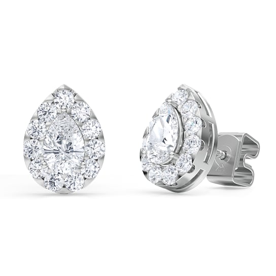 1.00Cttw Center Pear Shaped Lab-Grown Halo Diamond Earrings in 14K White
Gold (F-G, VS-SI, 1 Cttw)