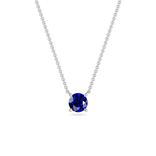 10 Karat White Gold Blue Sapphire Pendant Necklace For Women