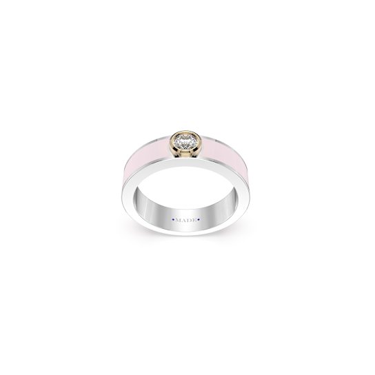 Pink Enamel and Lab Diamond Ring In Sterling Silver