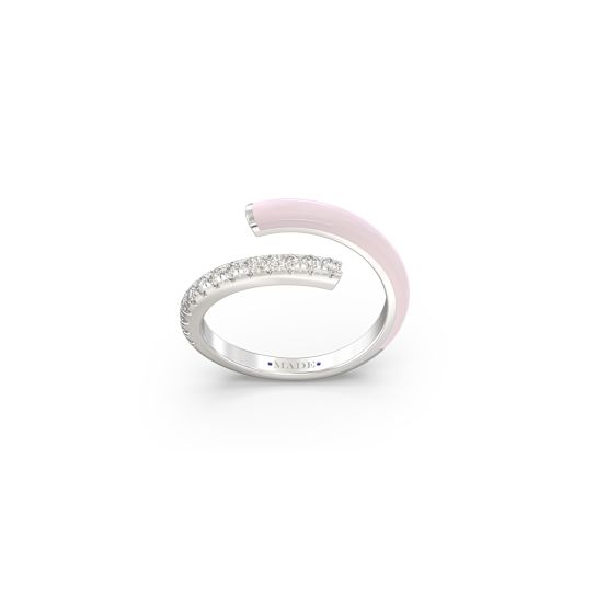 Pink Enamel and Lab Diamond Open Ring In Sterling Silver