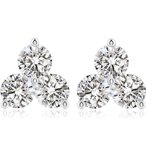 0.50Ctw Three Stone Clover Cluster Earring studs set in 10K White Gold
(F-G - I1).