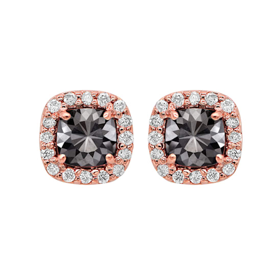 Cushion Shape Black Diamond And Round White Diamond Halo Studs In 14k
Rose Gold (2.80 Cttw)