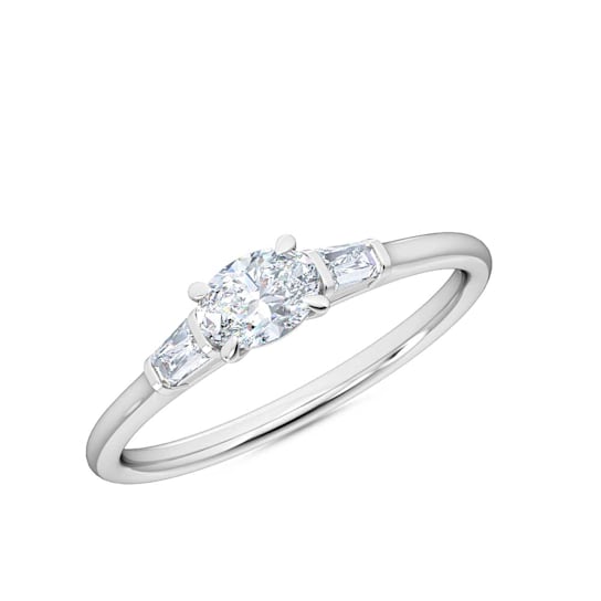 0.30Ct Petite Sideways Oval Shaped Ring with Baguettes on side Lab Grown
Diamond in 14K gold