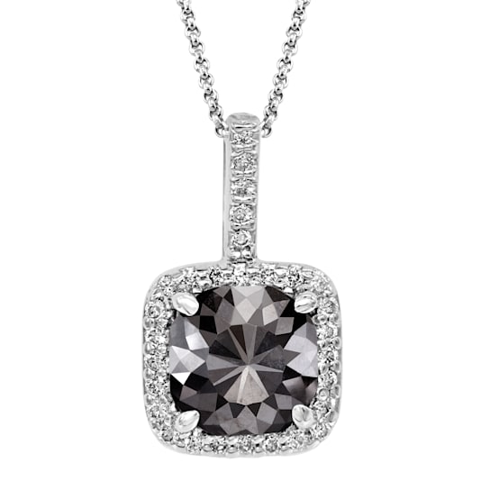 Black Diamond Round White Diamond Halo Pendant With Chain In 14k White
Gold 2.38ctw Cushion Shape