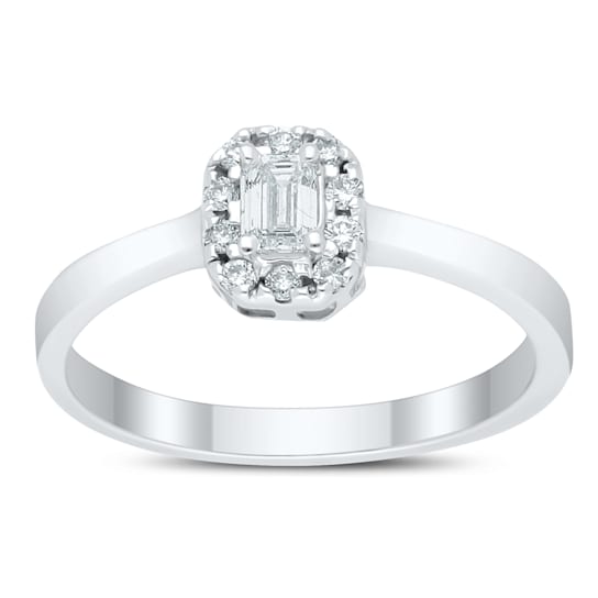 0.25Ct Petite halo Emerald cut ring with Round side stones Lab Grown
Diamond in 14K gold