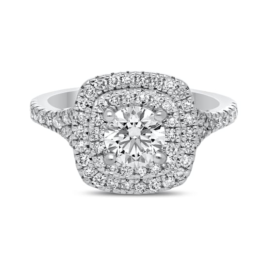1.25Ct Double halo Bridal Round cut ring with Round side stones Lab
Grown Diamond in 14K gold.
