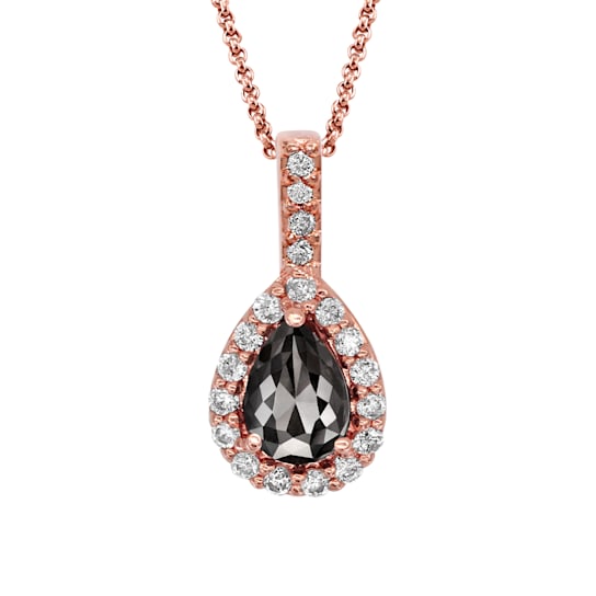 Black and White Diamond Halo Pendant Pear Drop in 14K Rose Gold With
Chain (0.77 Cttw)