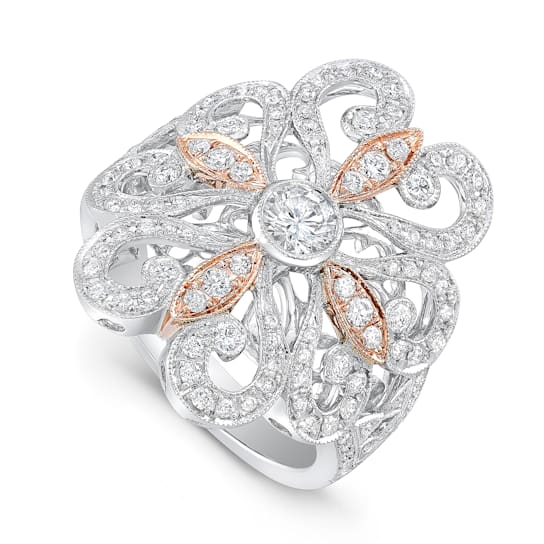 Beverley K 14K White and Rose Gold 0.90ctw Diamond Two Tone Floral Ring