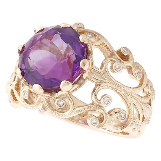 Beverley K 14K Yellow Gold 0.08ctw Diamond and 4.41ctw Amethyst Ring