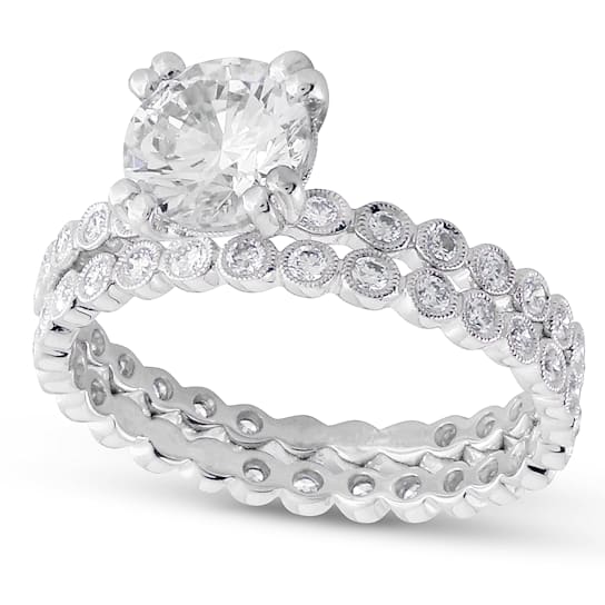 Beverley K 14K White Gold 0.66ctw Diamond Engagement Ring & Band Set
with a Cubic Zirconia Center