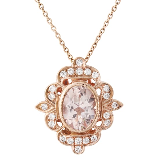Beverley K 14K Rose Gold 1.21ctw Morganite and 0.18ctw Diamond Pendant