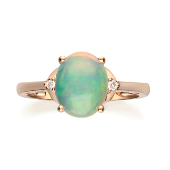 Gin & Grace 10K Rose Gold Real Diamond Ring (I1) with Natural Opal
