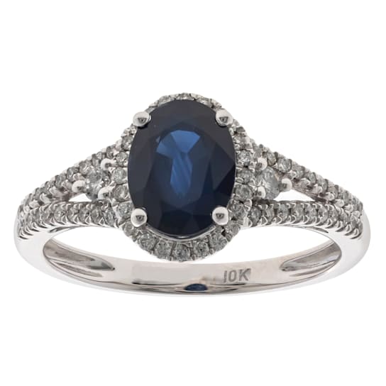Gin and Grace 10K White Gold Natural Blue Sapphire Ring with Real Diamonds