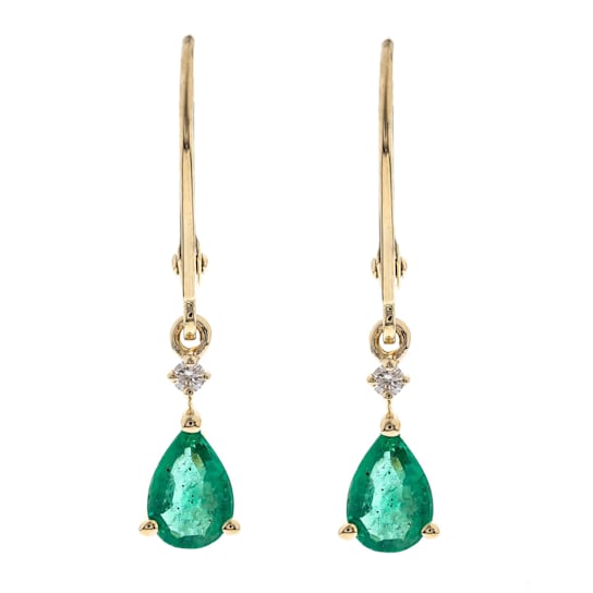 Gin and Grace14K Yellow Gold Natural Zambian Emerald Earrings with Real Diamonds