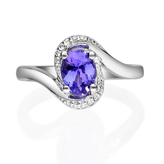 Gin & Grace 925 Sterling Silver Natural Blue Tanzanite With Real
White Diamond Ring