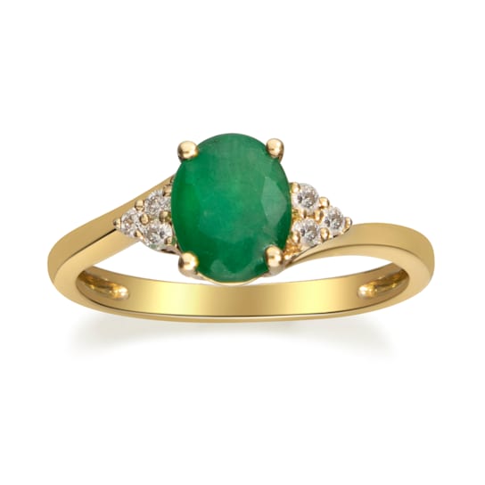 Gin & Grace 10K Yellow Gold Real Diamond (I1) & Natural Emerald
Statement Ring